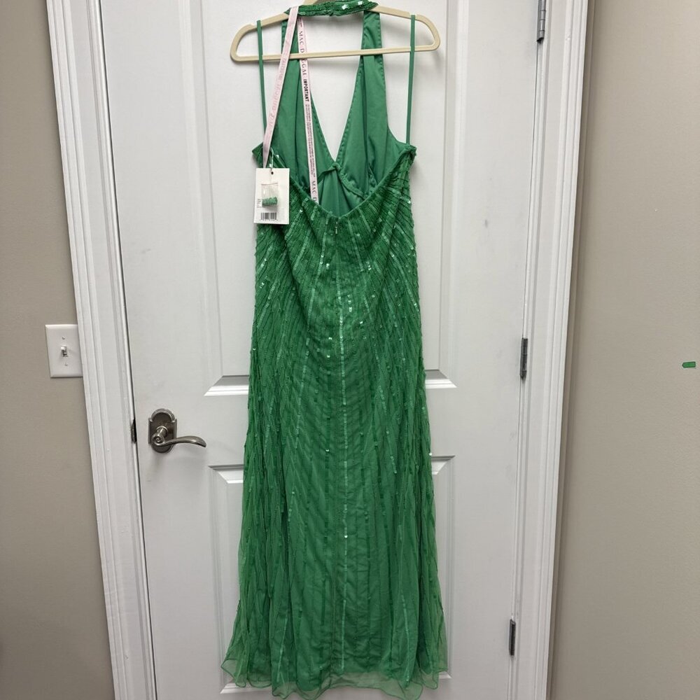NWT Mac Duggal Size 14 Green 10898 Halter Neck Sequin Gown Dress Prom Formal NWT - Picture 8 of 12